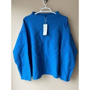 Eileen Fisher Wool Funnel Neck Box Top in Marine Women's Size Small